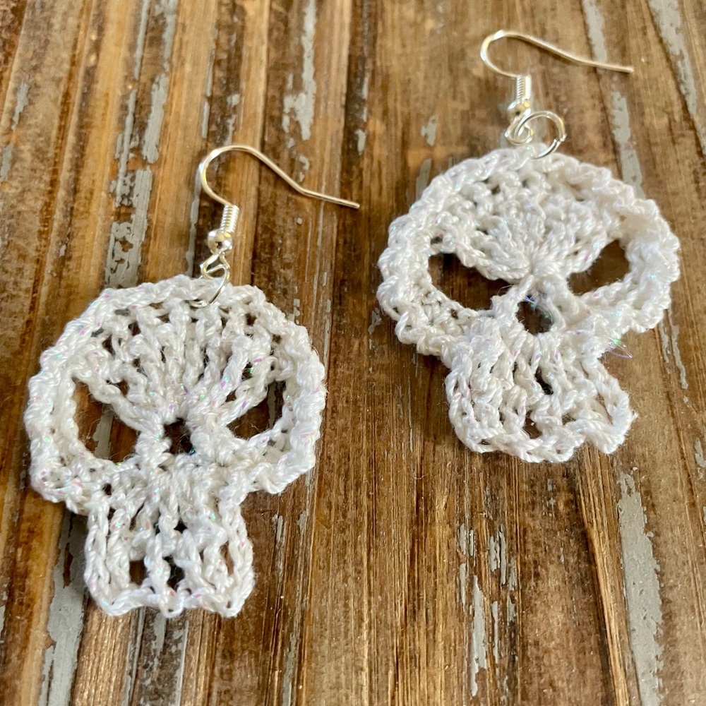 White Skull Crochet Earrings